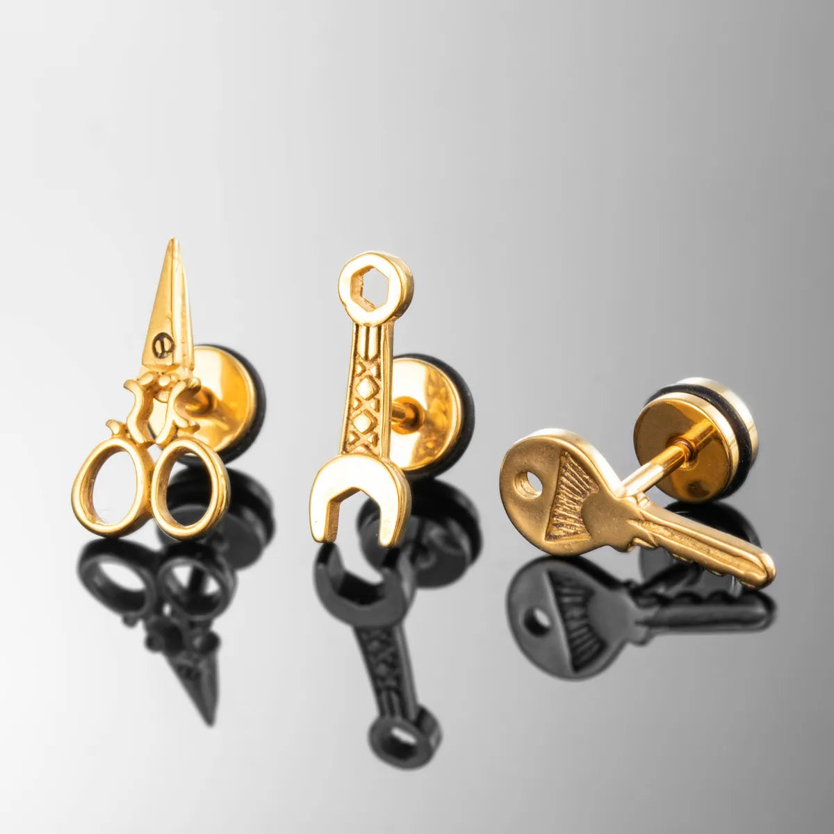 1 Piece Hip-Hop Rock Cool Style Scissors Wrench Key 316 Stainless Steel  Ear Studs