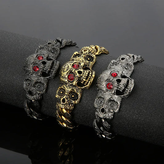 1 Piece Hip-Hop Skull Titanium Steel Inlay Rhinestones Men'S Bracelets