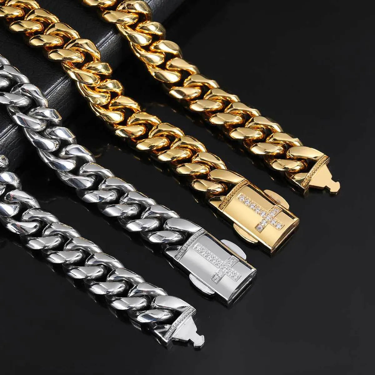 1 Piece Hip-hop Solid Color Stainless Steel Plating Bracelets Necklace