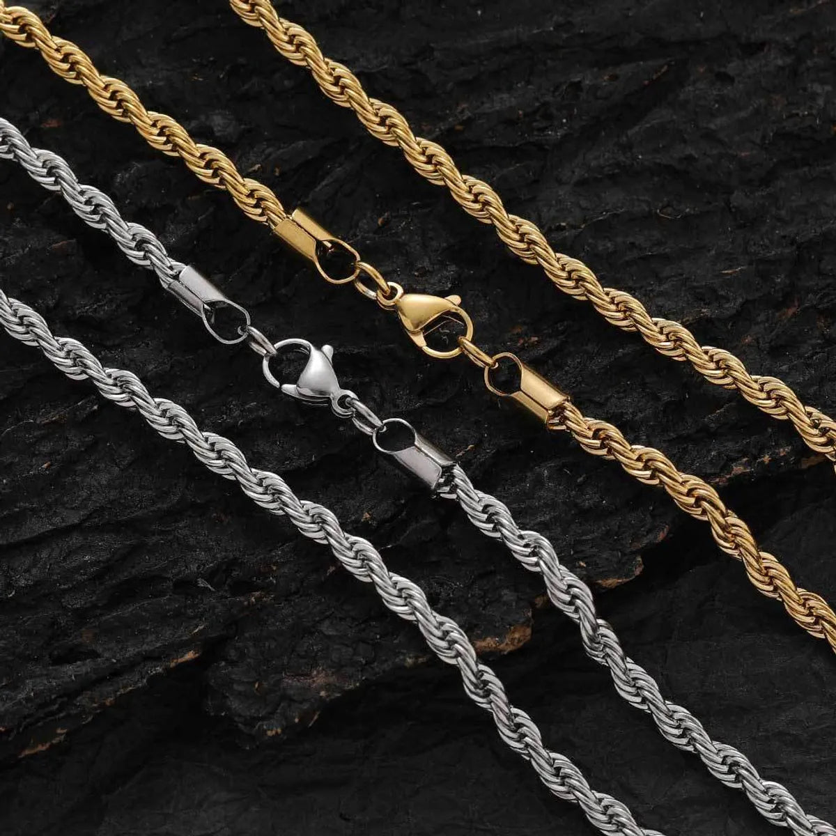 Hip-Hop Solid Color Twist Stainless Steel Plating 18k Gold Plated Unisex Bracelets Necklace