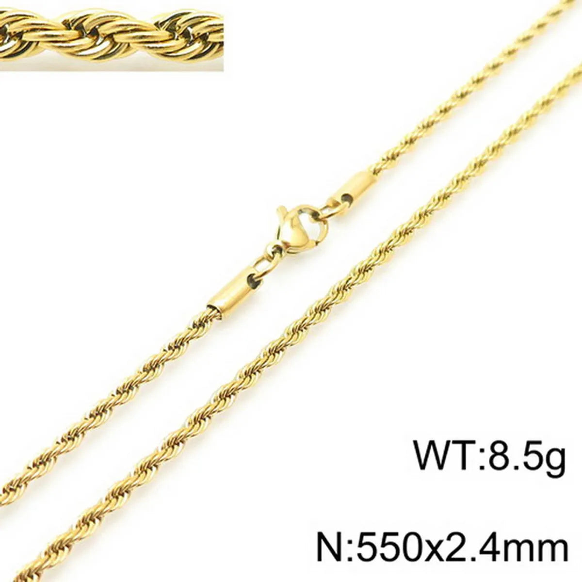 Hip-Hop Solid Color Twist Stainless Steel Plating 18k Gold Plated Unisex Bracelets Necklace