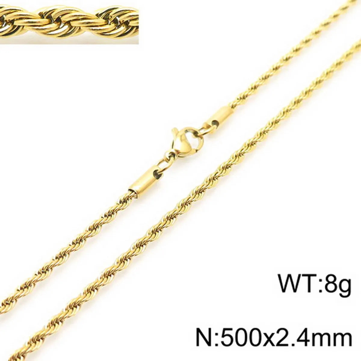 Hip-Hop Solid Color Twist Stainless Steel Plating 18k Gold Plated Unisex Bracelets Necklace