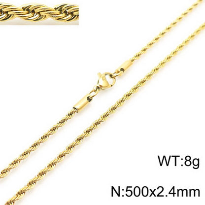 Hip-Hop Solid Color Twist Stainless Steel Plating 18k Gold Plated Unisex Bracelets Necklace