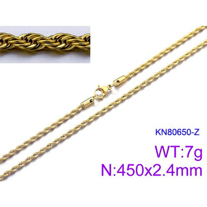 Hip-Hop Solid Color Twist Stainless Steel Plating 18k Gold Plated Unisex Bracelets Necklace