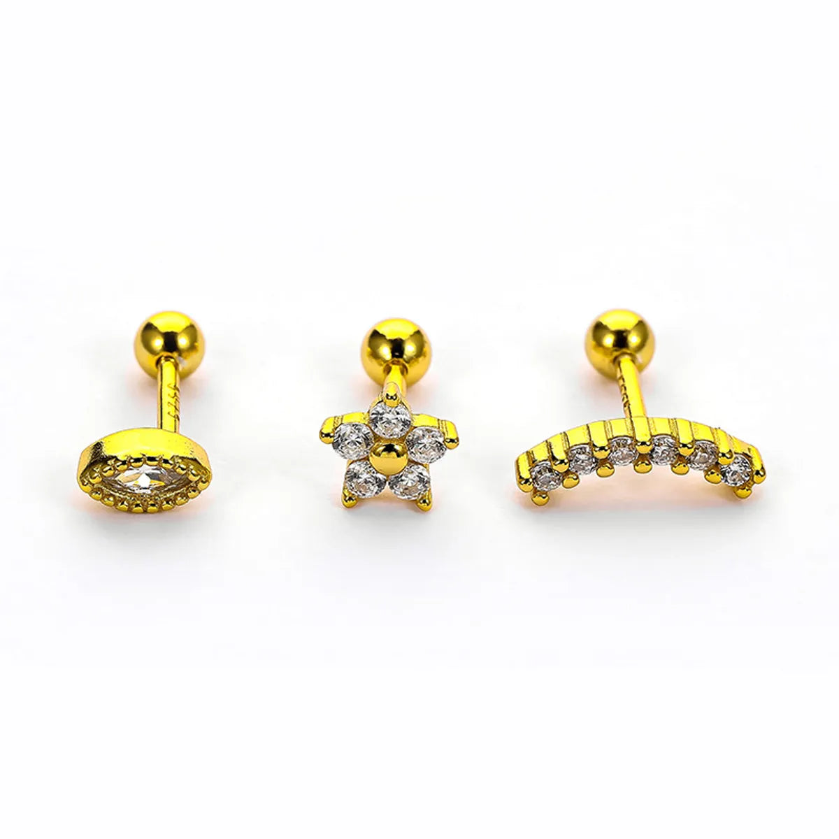 1 Piece Hip-hop Streetwear Flower Plating Inlay Sterling Silver Zircon Ear Studs