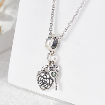 1 Piece Hole 4~4.9mm Sterling Silver Zircon Rhodium Plated Heart Shape Flower Key Polished Pendant