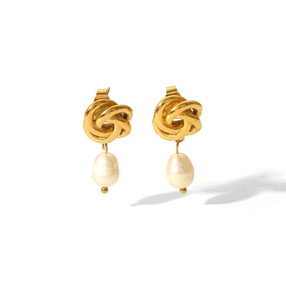 1 Piece IG Style Baroque Style Geometric 304 Stainless Steel Freshwater Pearl 18K Gold Plated Drop Earrings