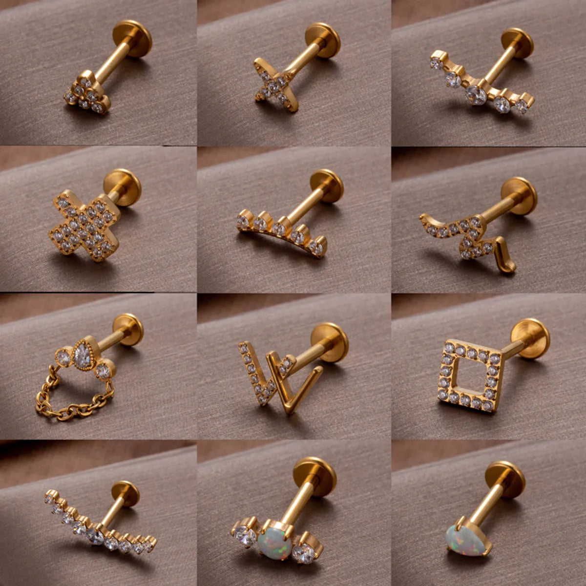 1 Piece Ig Style Cool Style Geometric Water Droplets Plating Inlay Titanium Alloy Zircon 18k Gold Plated Ear Studs