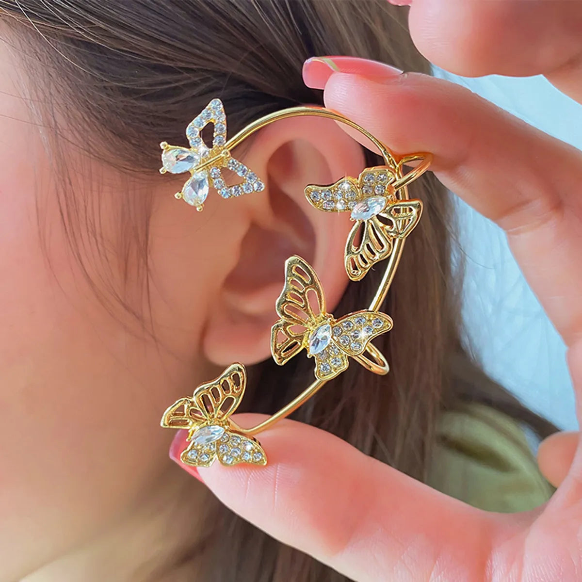 1 Piece Ig Style Elegant Butterfly Hollow Out Alloy Rhinestones Ear Cuffs