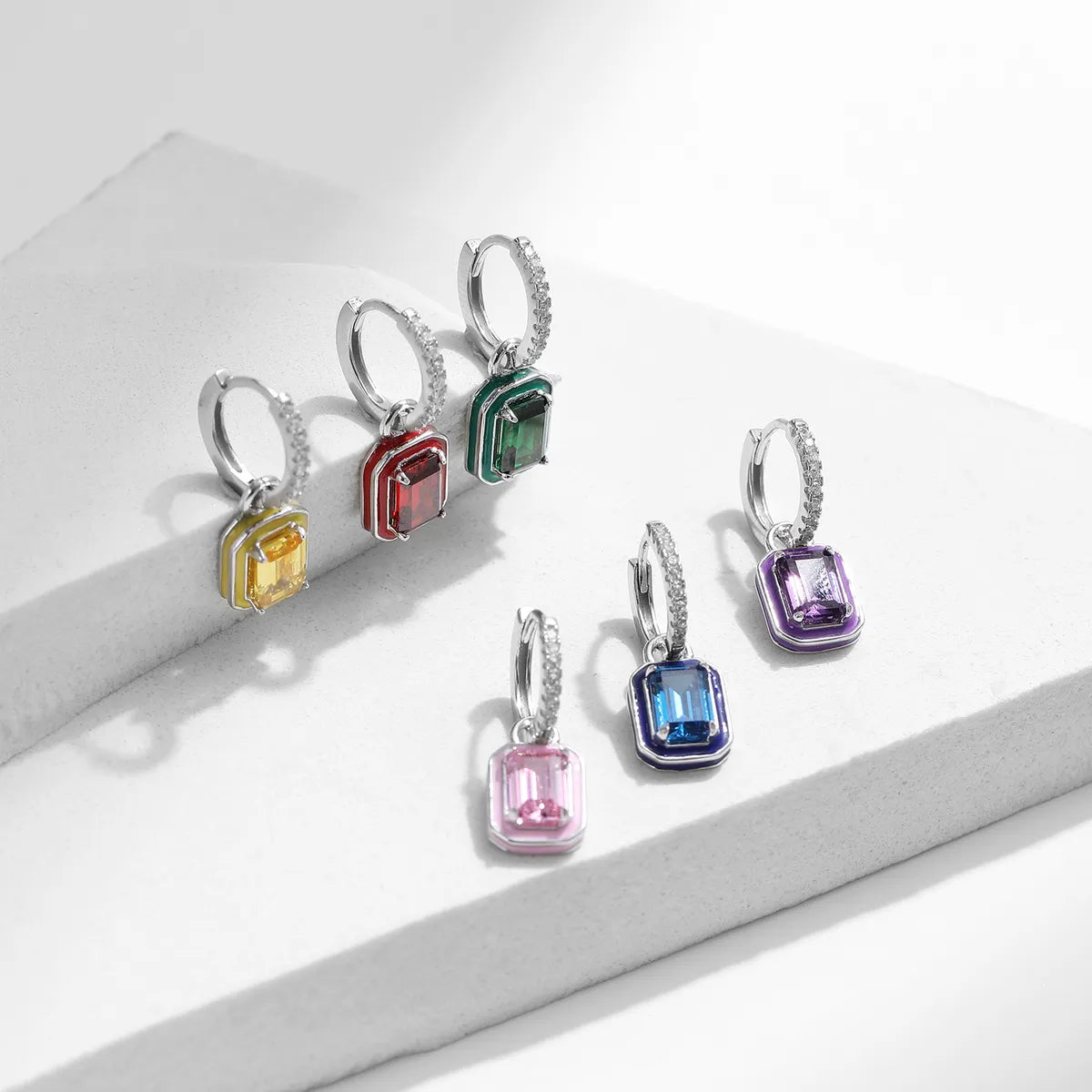 1 Piece Ig Style Elegant Glam Rectangle Plating Inlay Sterling Silver Zircon Rhodium Plated Earrings