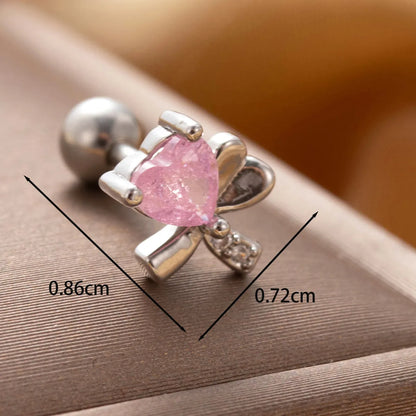 1 Piece IG Style French Style Geometric Heart Shape Butterfly Hollow Out Inlay Copper Zircon Ear Studs