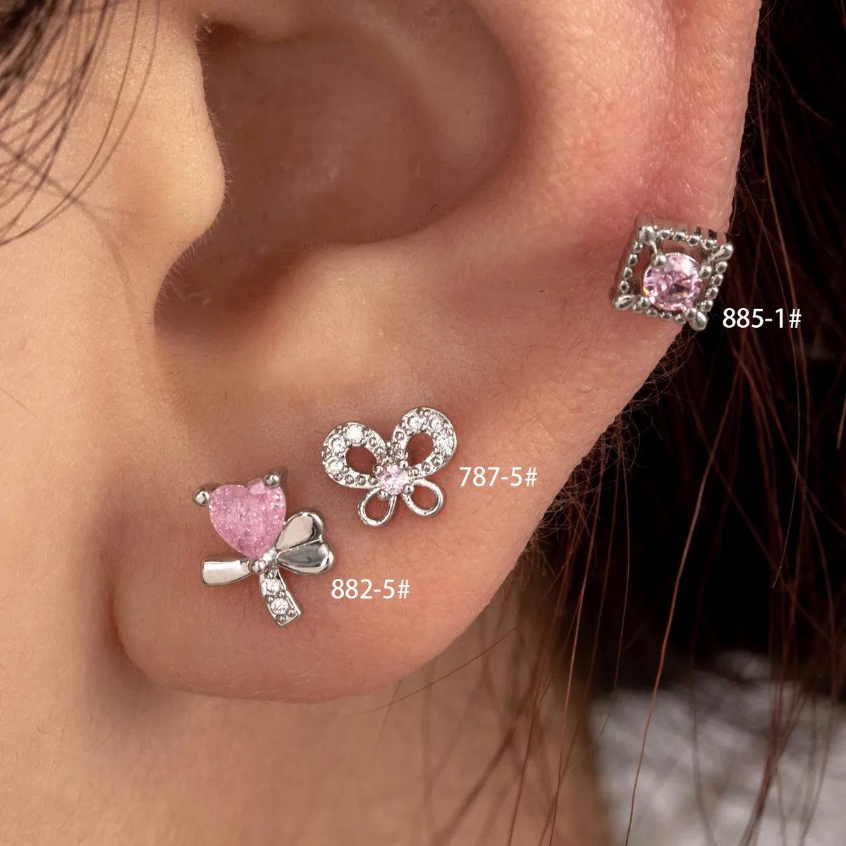 1 Piece IG Style French Style Geometric Heart Shape Butterfly Hollow Out Inlay Copper Zircon Ear Studs