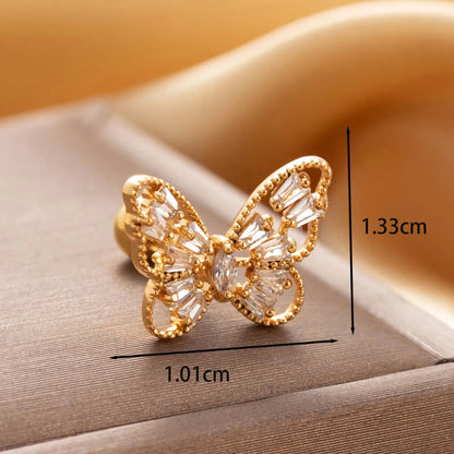 1 Piece IG Style French Style Simple Style Butterfly Hollow Out Inlay Copper Zircon Drop Earrings Ear Studs