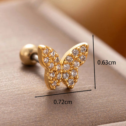 1 Piece IG Style French Style Simple Style Butterfly Hollow Out Inlay Copper Zircon Drop Earrings Ear Studs