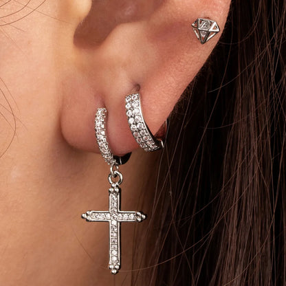 1 Piece Ig Style French Style Simple Style Cross Round Inlay Copper Zircon Drop Earrings Ear Studs