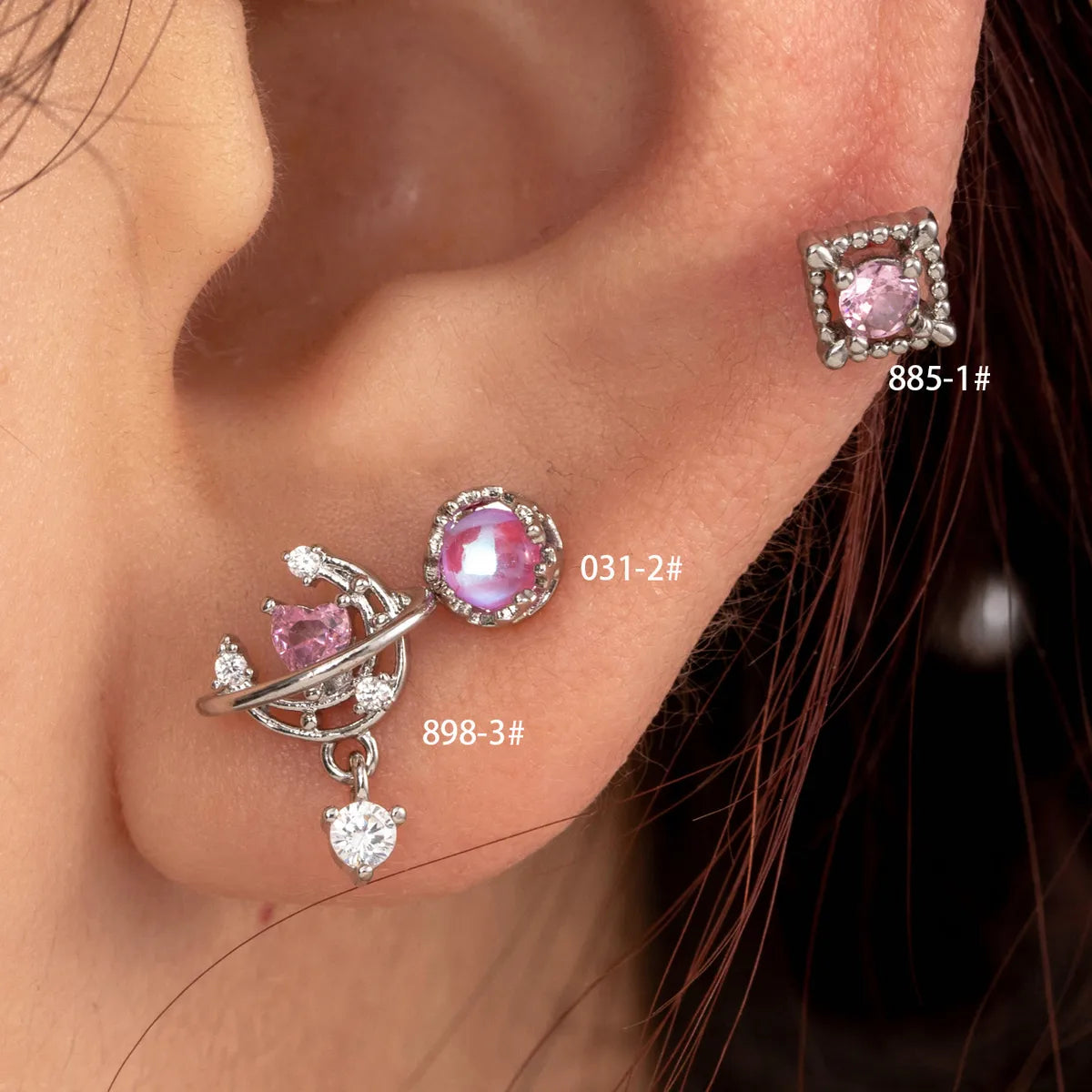 1 Piece IG Style French Style Simple Style Geometric Moon Heart Shape Hollow Out Inlay Copper Zircon Drop Earrings Ear Studs