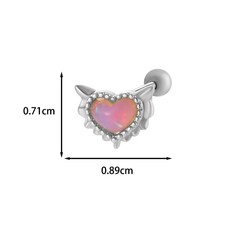 1 Piece IG Style French Style Simple Style Heart Shape Chain Inlay 316 Stainless Steel  Copper Zircon Cartilage Earrings