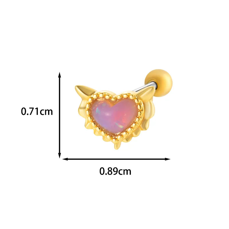 1 Piece IG Style French Style Simple Style Heart Shape Chain Inlay 316 Stainless Steel  Copper Zircon Cartilage Earrings