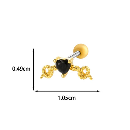 1 Piece IG Style French Style Simple Style Heart Shape Chain Inlay 316 Stainless Steel  Copper Zircon Cartilage Earrings