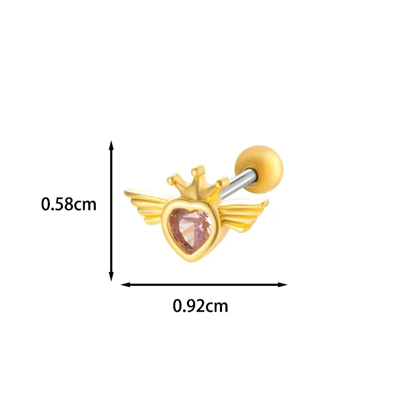 1 Piece IG Style French Style Simple Style Heart Shape Chain Inlay 316 Stainless Steel  Copper Zircon Cartilage Earrings