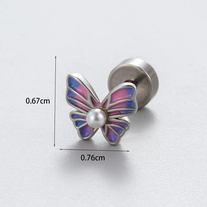 1 Piece IG Style French Style Simple Style Heart Shape Wings Butterfly Enamel Inlay Copper Pearl Zircon Ear Studs