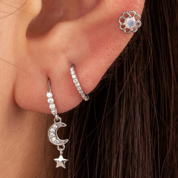 1 Piece IG Style French Style Simple Style Star Moon Flower Hollow Out Inlay Copper Zircon Drop Earrings Earrings Ear Studs