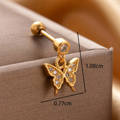 1 Piece IG Style French Style Simple Style Triangle Butterfly Lightning Inlay Copper Zircon Ear Studs