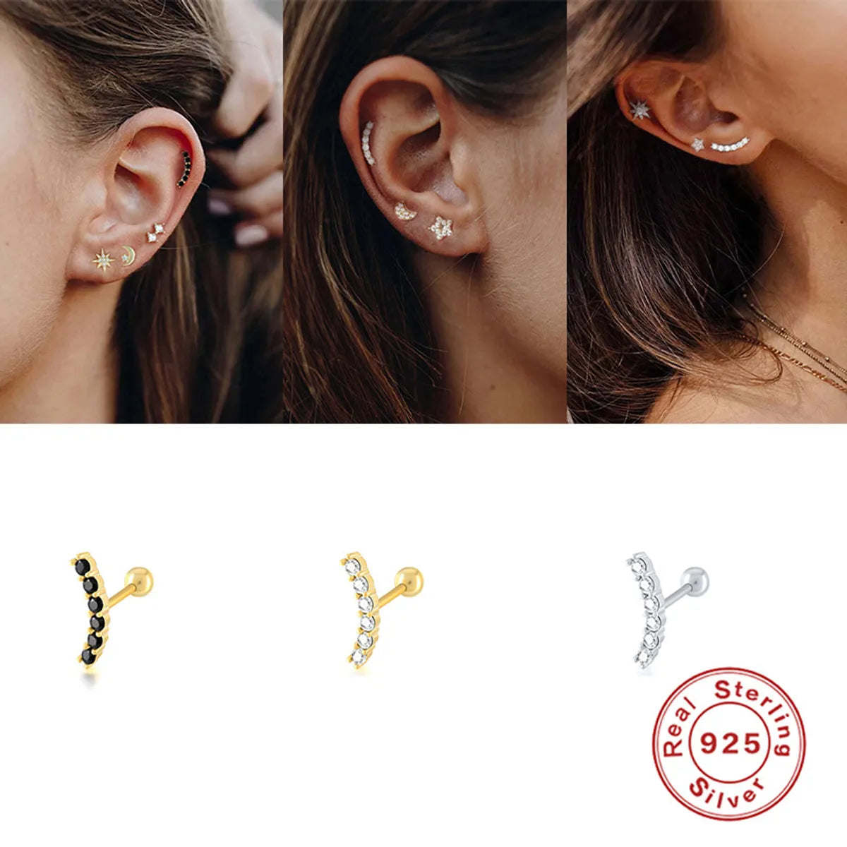 1 Piece IG Style Geometric Sterling Silver Ear Studs