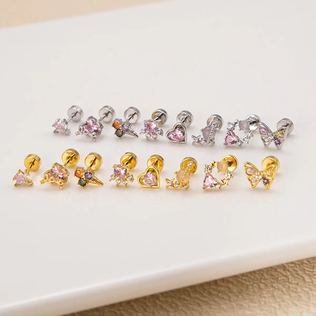 1 Piece Ear Cartilage Rings & Studs IG Style Heart Shape Butterfly Copper Plating Inlay Zircon