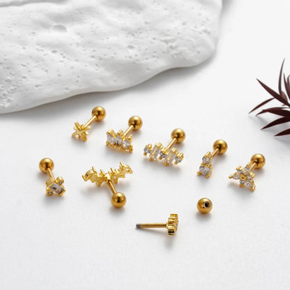 1 Piece Ig Style Korean Style Sector Flower Plating Inlay Stainless Steel Zircon 18k Gold Plated Ear Studs