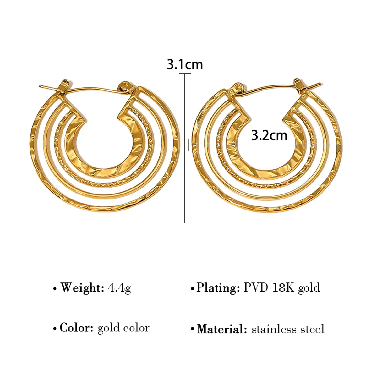 1 Piece Ig Style Retro U Shape Plating Stainless Steel 18k Gold Plated Hoop Earrings