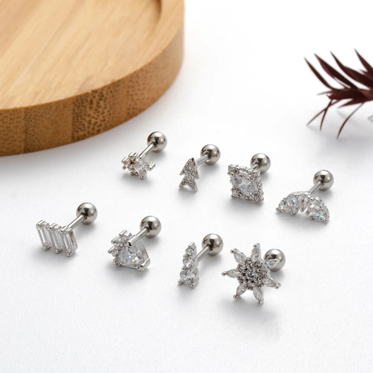 1 Piece Ig Style Sector Snowflake Plating Inlay Stainless Steel Zircon 18k Gold Plated Ear Studs