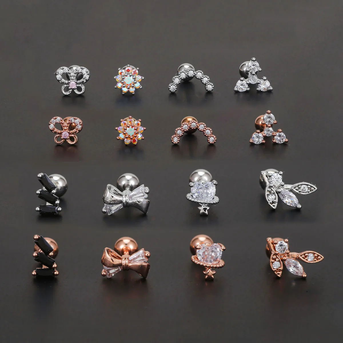 1 Piece IG Style Simple Style Classic Style Geometric Plating Inlay Brass Zircon Ear Studs Cartilage Earrings