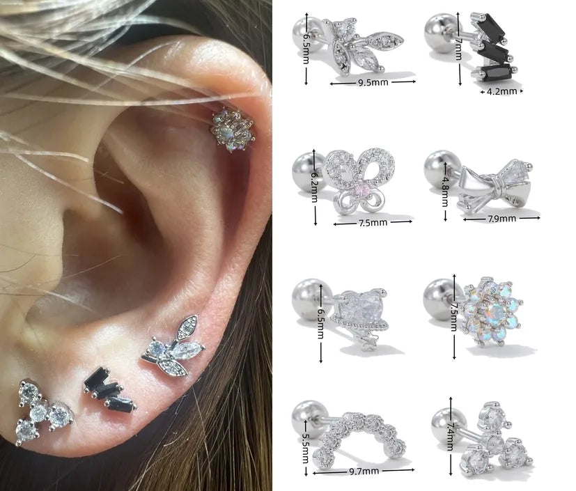 1 Piece IG Style Simple Style Classic Style Geometric Plating Inlay Brass Zircon Ear Studs Cartilage Earrings