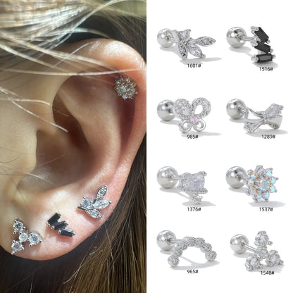 1 Piece IG Style Simple Style Classic Style Geometric Plating Inlay Brass Zircon Ear Studs Cartilage Earrings