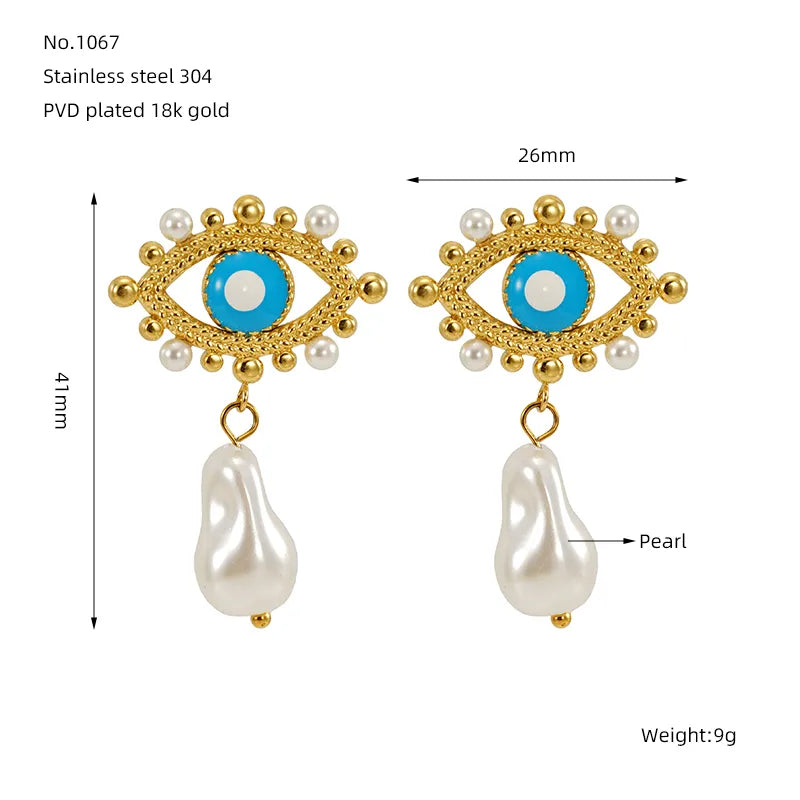 1 Piece IG Style Simple Style Eye Plating Inlay 304 Stainless Steel Artificial Pearls 18K Gold Plated Drop Earrings