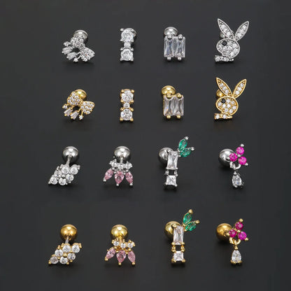 1 Piece Ig Style Simple Style Geometric Animal Plating Inlay Brass Zircon 18k Gold Plated White Gold Plated Ear Studs