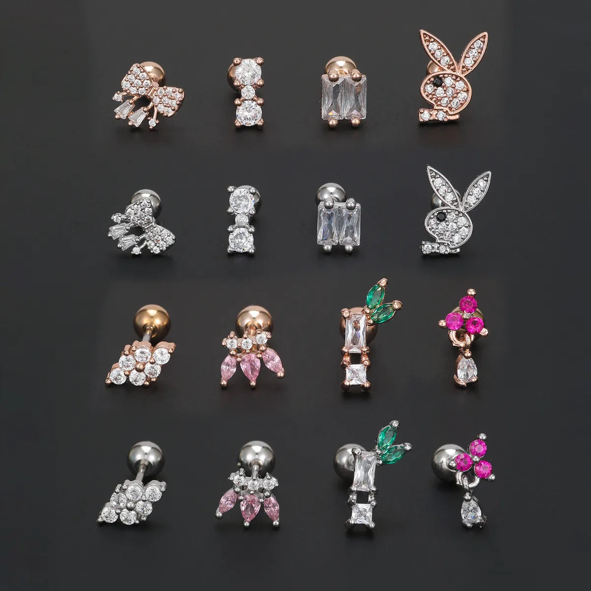 1 Piece Ig Style Simple Style Geometric Animal Plating Inlay Brass Zircon 18k Gold Plated White Gold Plated Ear Studs