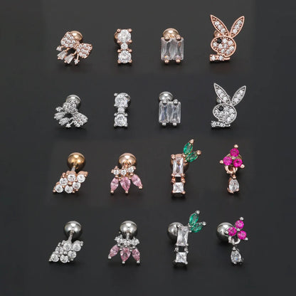 1 Piece Ig Style Simple Style Geometric Animal Plating Inlay Brass Zircon 18k Gold Plated White Gold Plated Ear Studs