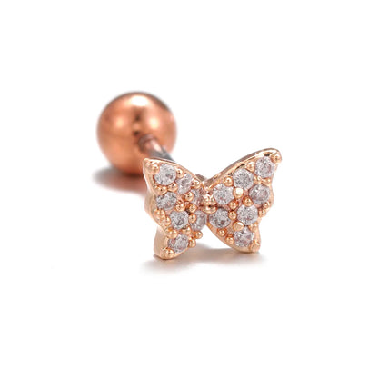 1 Piece Ig Style Simple Style Geometric Flower Butterfly Plating Inlay Brass Zircon 18k Gold Plated White Gold Plated Ear Studs