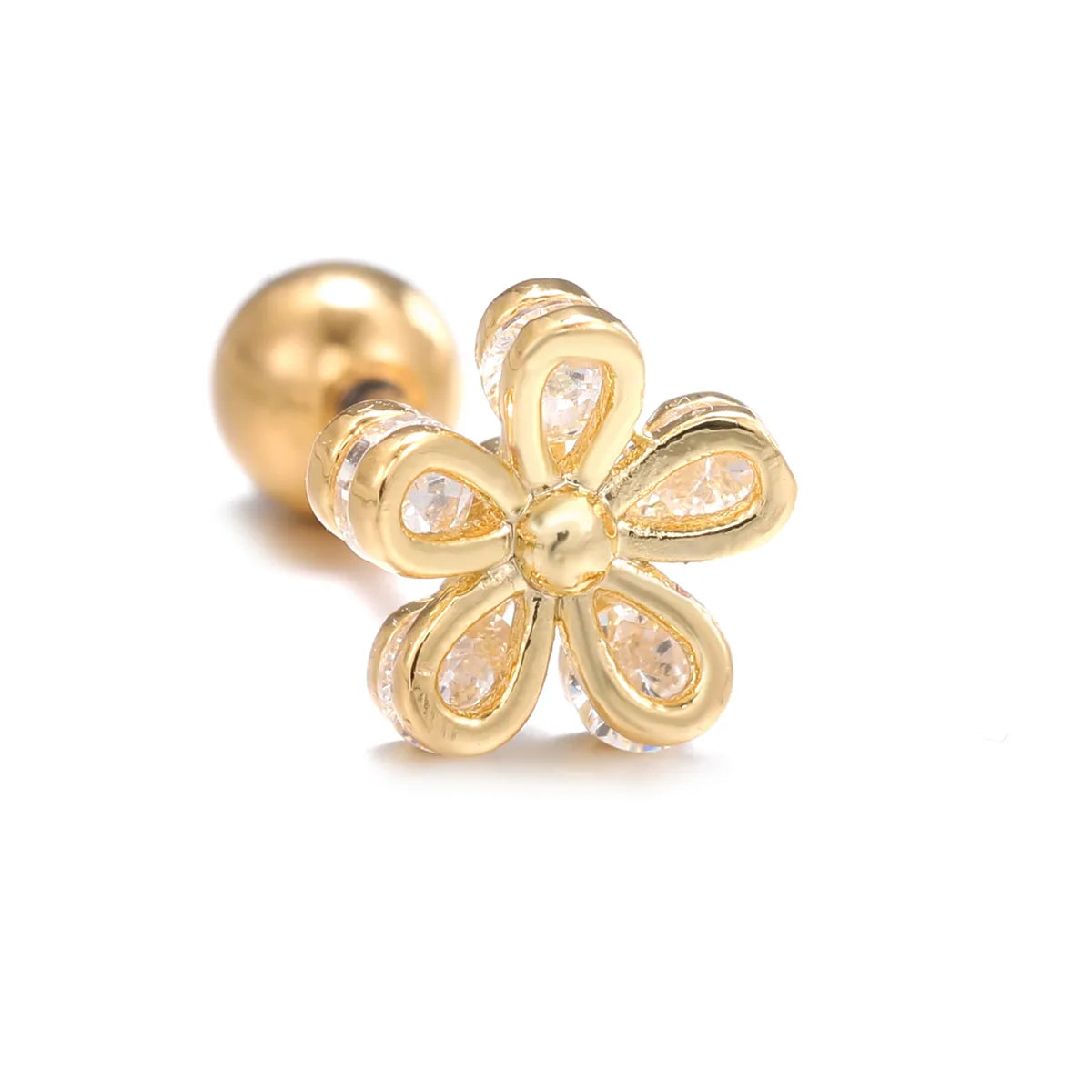 1 Piece Ig Style Simple Style Geometric Flower Butterfly Plating Inlay Brass Zircon 18k Gold Plated White Gold Plated Ear Studs