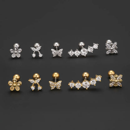 1 Piece Ig Style Simple Style Geometric Flower Butterfly Plating Inlay Brass Zircon 18k Gold Plated White Gold Plated Ear Studs