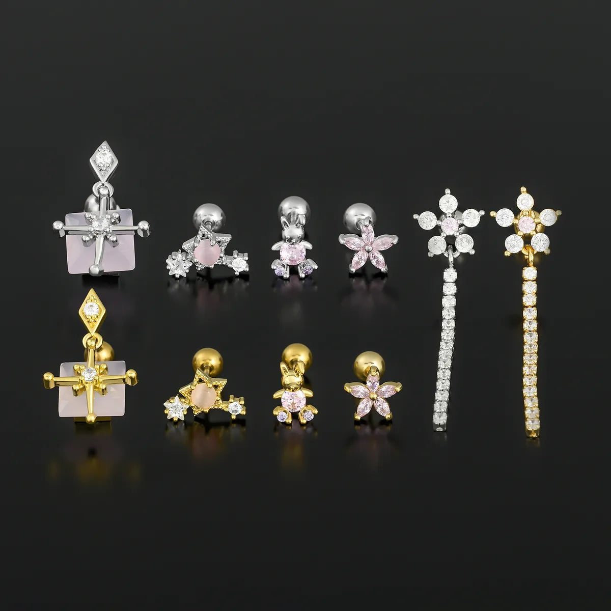 1 Piece Ig Style Simple Style Geometric Flower Plating Inlay Brass Zircon 18k Gold Plated White Gold Plated Ear Studs