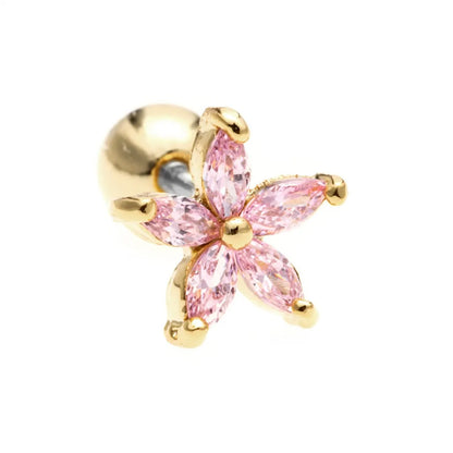 1 Piece Ig Style Simple Style Geometric Flower Plating Inlay Brass Zircon 18k Gold Plated White Gold Plated Ear Studs