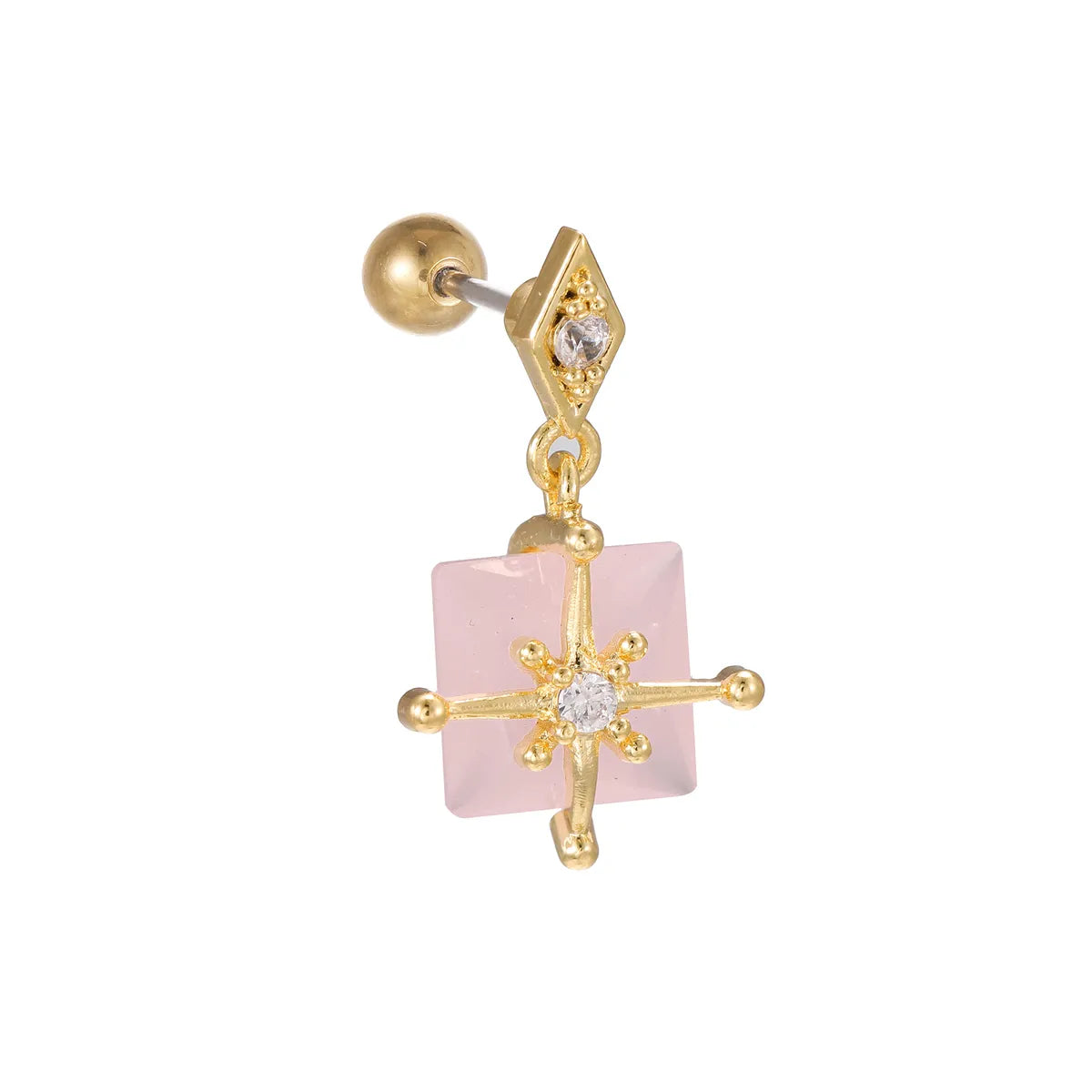 1 Piece Ig Style Simple Style Geometric Flower Plating Inlay Brass Zircon 18k Gold Plated White Gold Plated Ear Studs