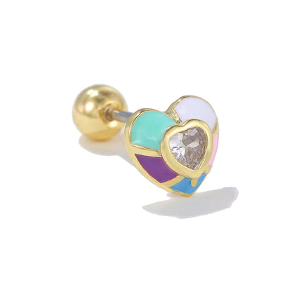 1 Piece Ig Style Simple Style Geometric Heart Shape Flower Plating Inlay Brass Zircon 18k Gold Plated White Gold Plated Ear Studs