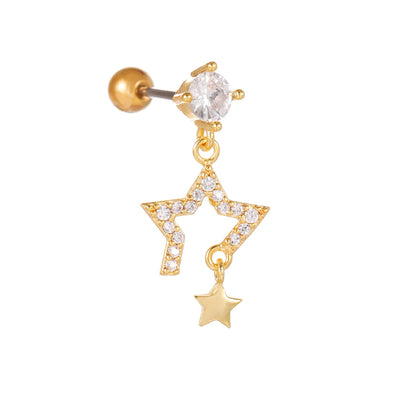 1 Piece Ig Style Simple Style Geometric Star Moon Plating Inlay Brass Zircon 18k Gold Plated White Gold Plated Ear Studs