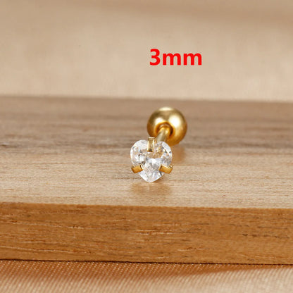 1 Piece IG Style Simple Style Heart Shape Plating Inlay 304 Stainless Steel Zircon Ear Studs