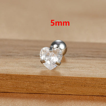 1 Piece IG Style Simple Style Heart Shape Plating Inlay 304 Stainless Steel Zircon Ear Studs