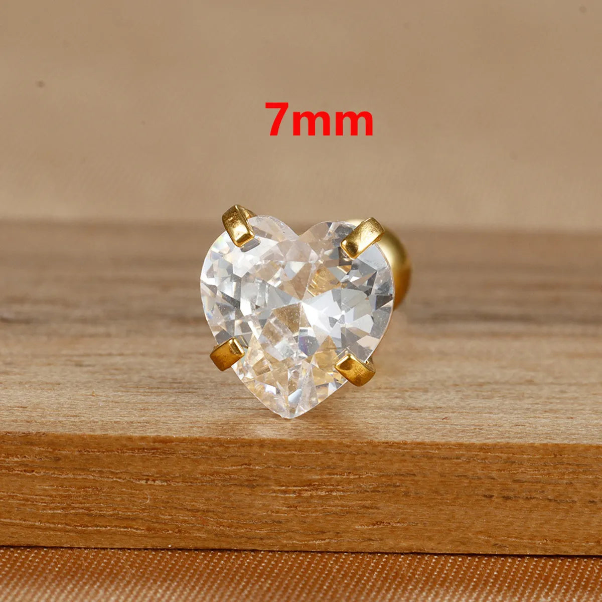 1 Piece IG Style Simple Style Heart Shape Plating Inlay 304 Stainless Steel Zircon Ear Studs